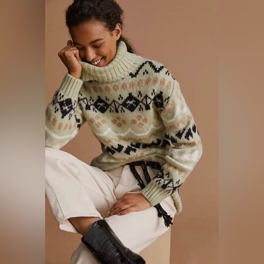 Anthropologie Tunic Holiday Christmas Turtleneck Sweater - Size L